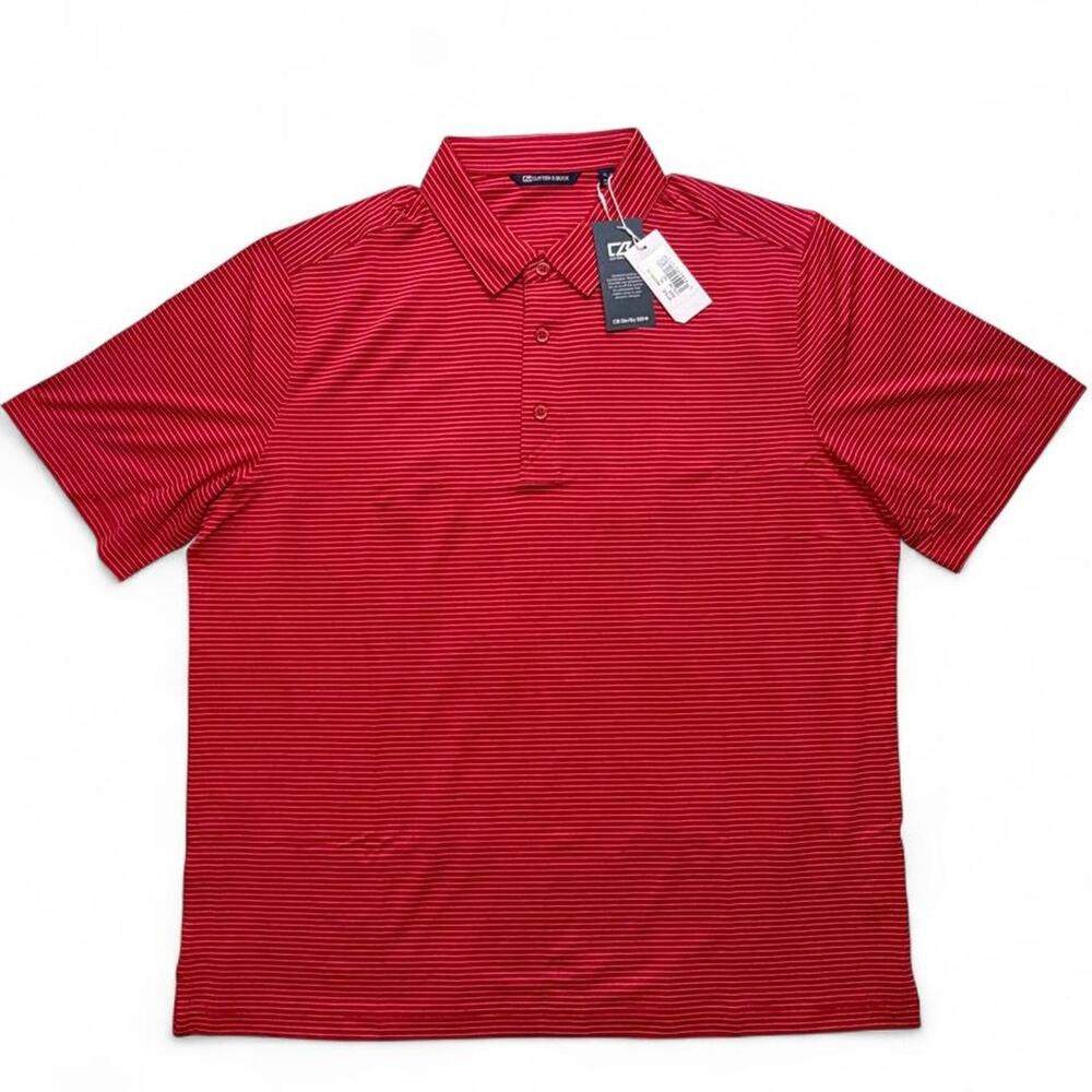 Cutter & Buck Red with thin white vertical stripes polo shirt size XL dimensions